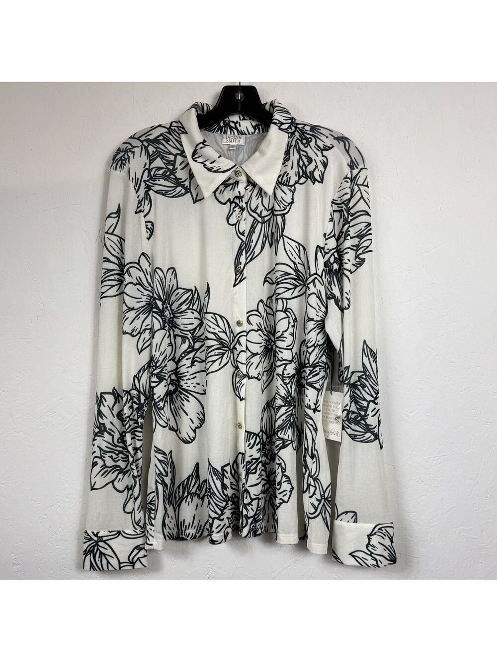 Jaclyn Smith Cream Long Sleeve Button Up Blouse Women's Size XL